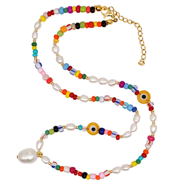 Colorful Bohemian Freshwater Pearl & Glass Bead Necklace - Ella Moore