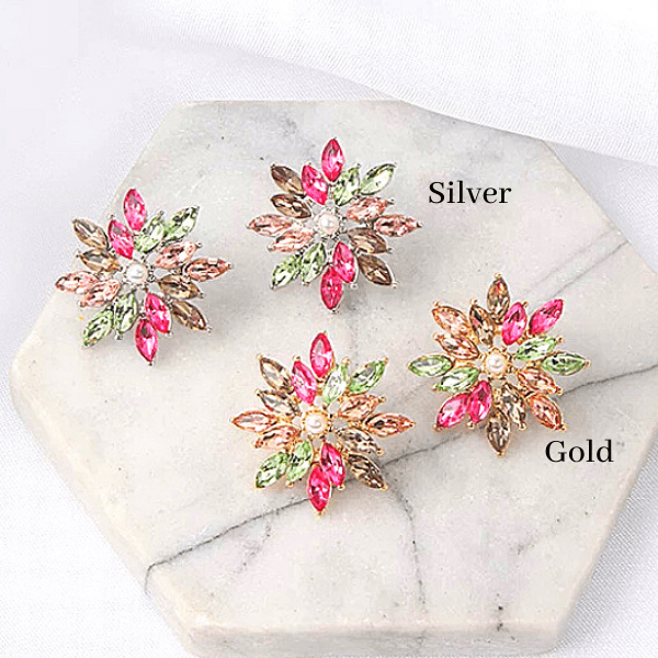 Colorful CZ Pearl Snowflake Star Flower silver &  gold earring studs - ella Moore