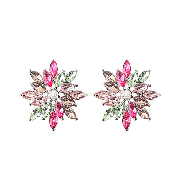 Colorful CZ Pearl Snowflake Star Flower silver earring studs - ella Moore