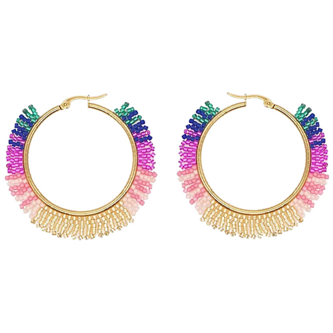 Colorful Gold Bohemian Miyuki Handmade Bead Hoop Earrings - Ella Moore