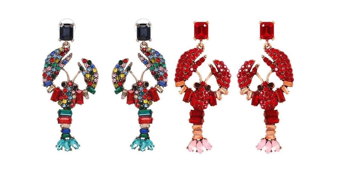 Multicolor and  Red Large Colorful Rhinestone Lobster Gold Dangling Earrings - Ella Moore