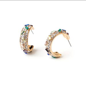 Radiant Colorful Rhinestone Gold Hoop Earrings