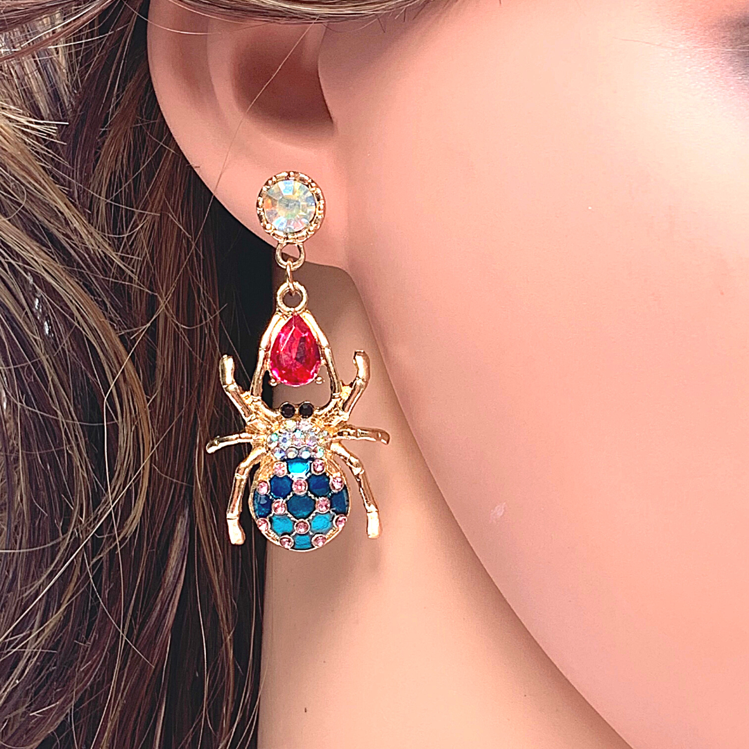 Colorful Rhinestone Spider Earrings - Ella Moore