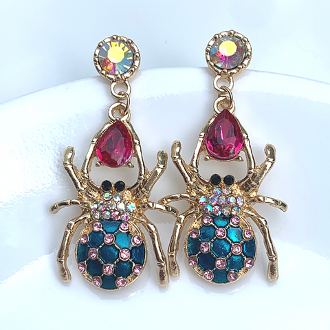 Colorful Rhinestone Spider Earrings - Ella Moore