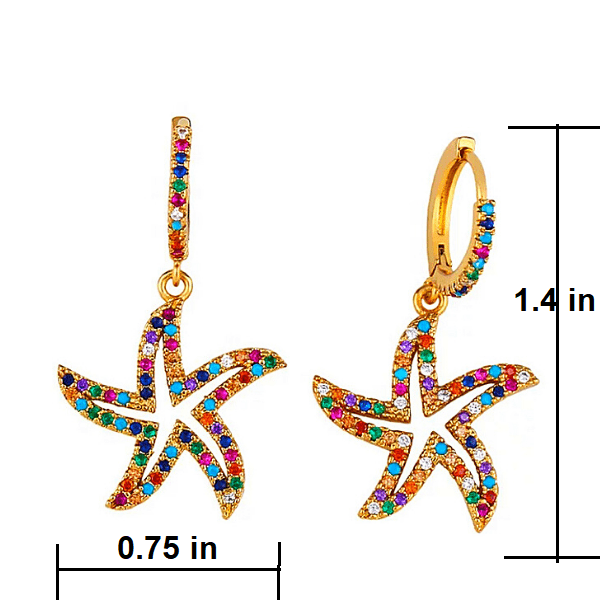 Colorful Rhinestone Starfish Gold Dangle Earrings - Ella Moore