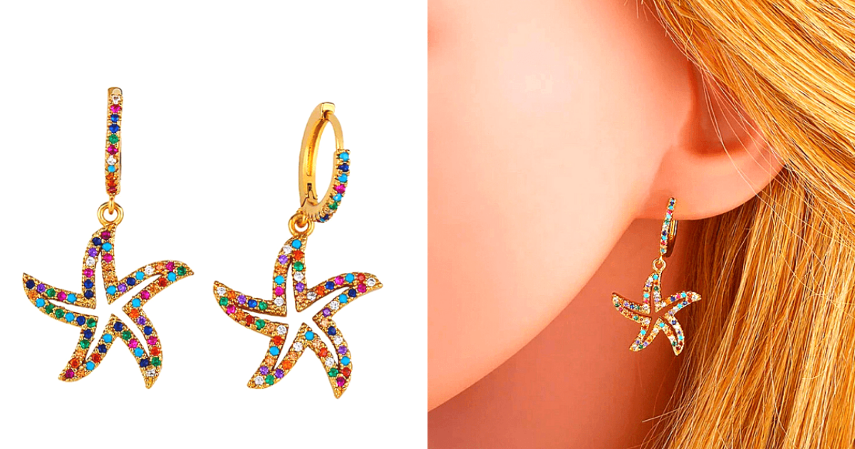 Colorful Rhinestone Starfish Gold Dangle Earrings - Ella Moore