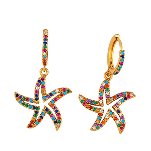 Colorful Rhinestone Starfish Gold Dangle Earrings - Ella Moore