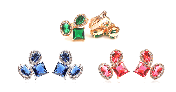 Colorful CZ Cubic Zirconia Silver or Gold Clip On  Earrings - Ella Moore