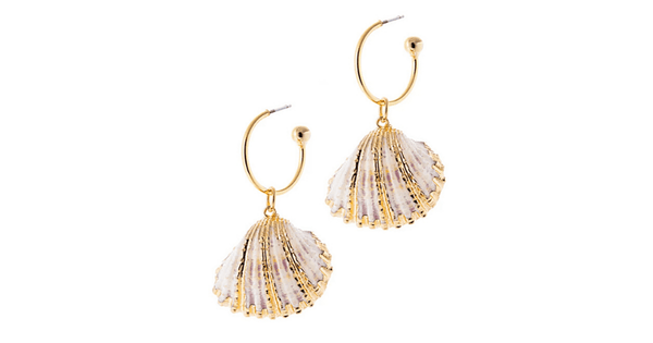 Cowrie Seashell Gold Hoop Earrings for Women - Ella Moore