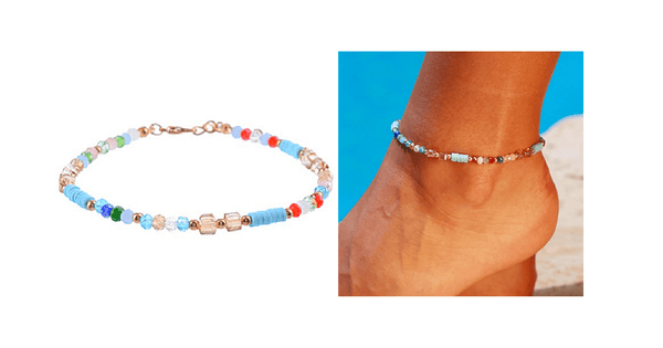Light Blue Boho Beach Crystal Beaded Anklet - Ella Moore