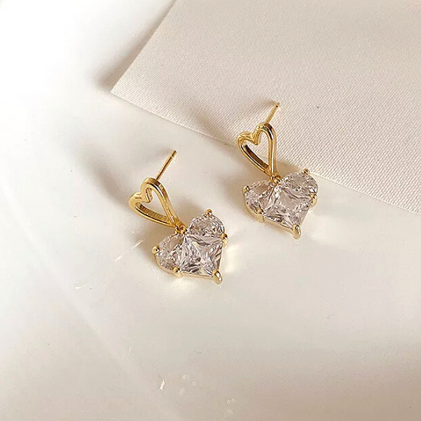 Chic CZ Gold Double Heart Earrings - Ella Moore