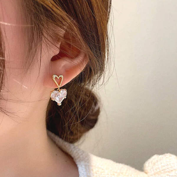 Chic CZ Gold Double Heart Earrings - Ella Moore