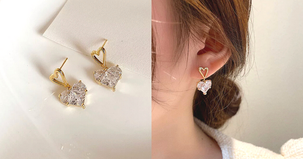 Chic CZ Gold Double Heart Earrings - Ella Moore