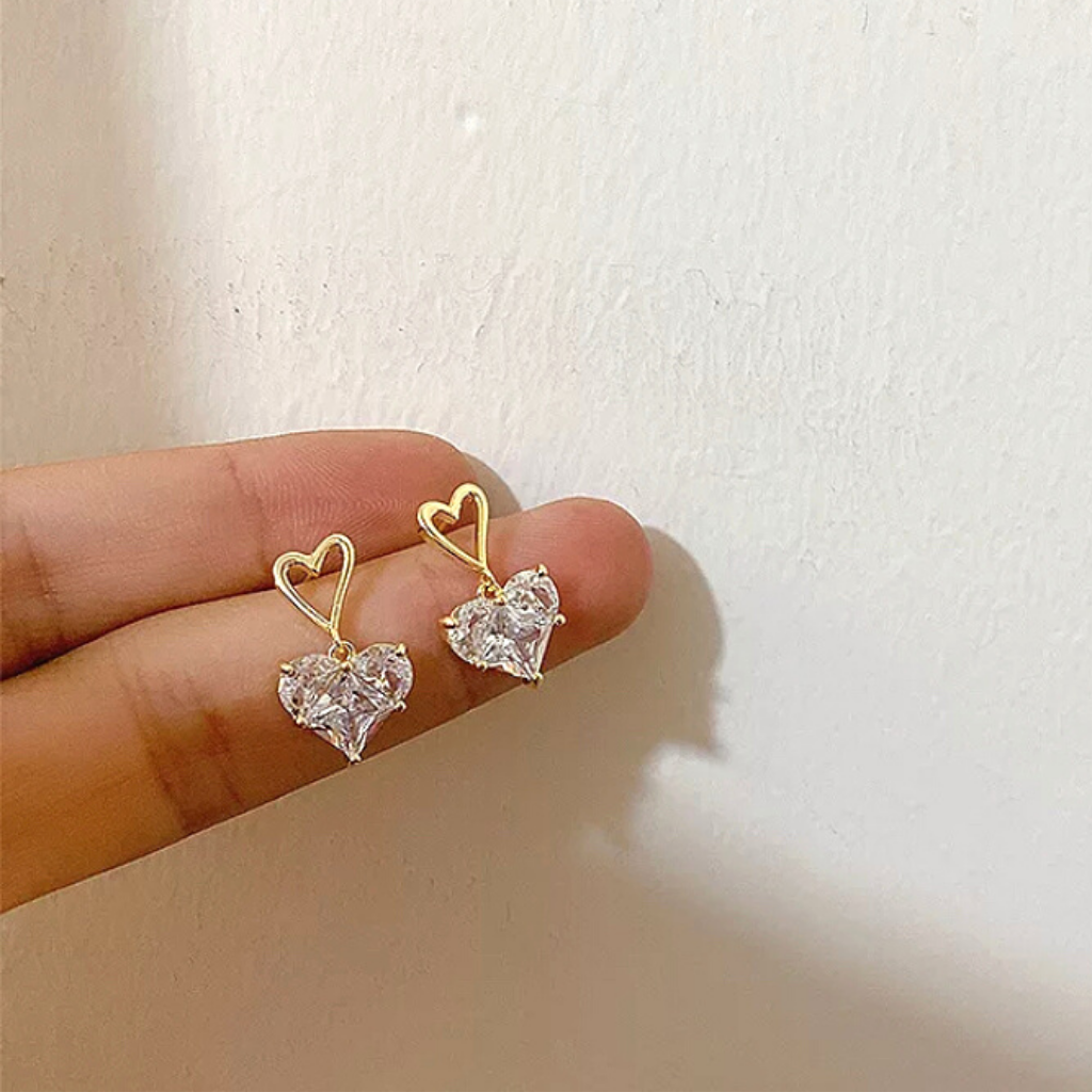 Chic CZ Gold Double Heart Earrings - Ella Moore