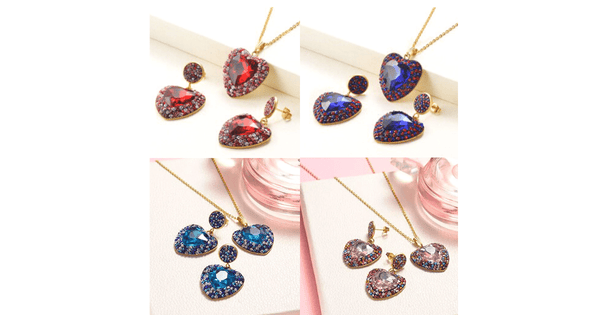 Brilliantly Colorful CZ & Gold Heart Pendant Necklace & Earrings Set - Ella Moore