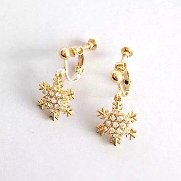Sparkling CZ Gold Snowflake Star Dangle Clip On Earrings - Ella Moore