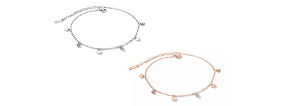 Romantic Dazzling CZ & Heart Silver or Rose Gold Charm Ankle Bracelet - Ella Moore