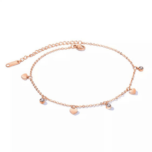 Romantic Dazzling CZ & Heart  Rose Gold Charm Ankle Bracelet - Ella Moore