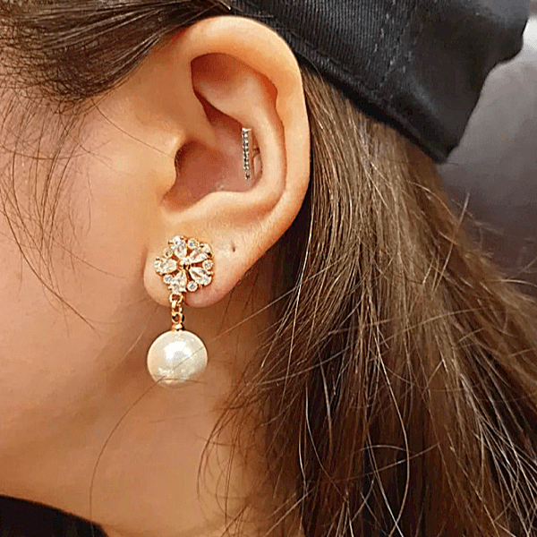 Gold  Chic CZ and Pearl Star Flower Women Clip On Earrings - Ella Moore
