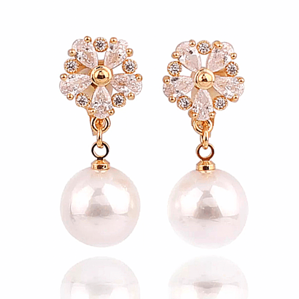 Gold  Chic CZ and Pearl Star Flower Women Clip On Earrings - Ella Moore