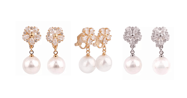 Gold and Silver  Chic CZ and Pearl Star Flower Women Clip On Earrings - Ella Moore