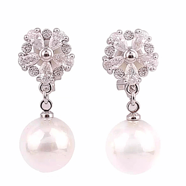 Silver  Chic CZ and Pearl Star Flower Women Clip On Earrings - Ella Moore