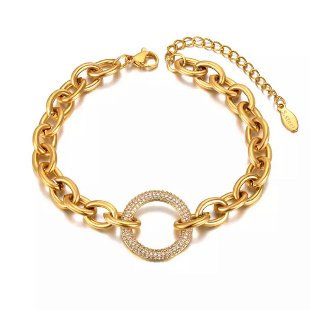 Sleek CZ Ring Gold Women Chain Bracelet - Ella Moore