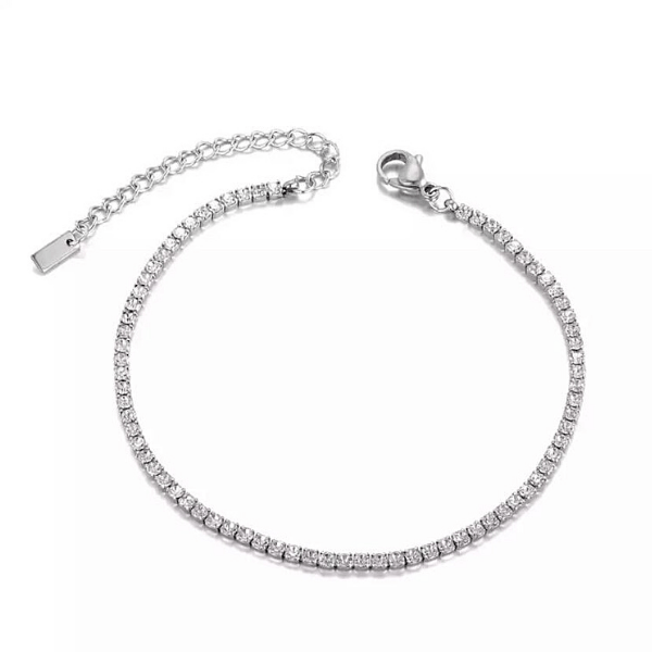 Sexy Shimmering CZ Tennis Silver Ankle Bracelet - Ella Moore