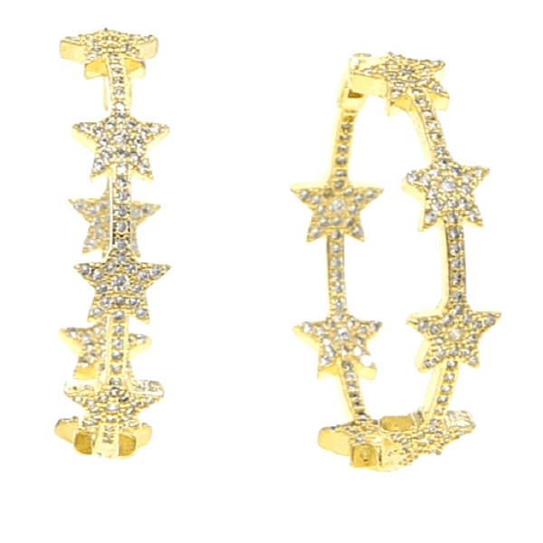 CZ cubic zirconia rhinestone Sparkle Gold Star Hoop Earrings - Ella Moore