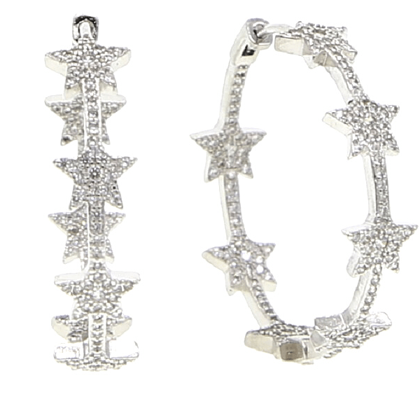 CZ cubic zirconia rhinestone Sparkle Silver Star Hoop Earrings - Ella Moore