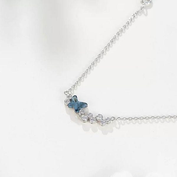 Dainty Blue Austrian Crystal Butterfly Sterling Silver Bracelet - Ella Moore