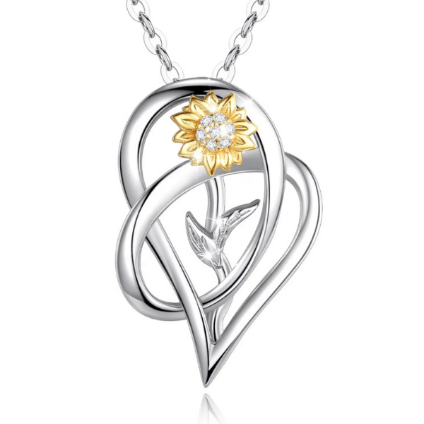 Daisy  Flower Sterling Silver Heart Necklace - Ella Moore