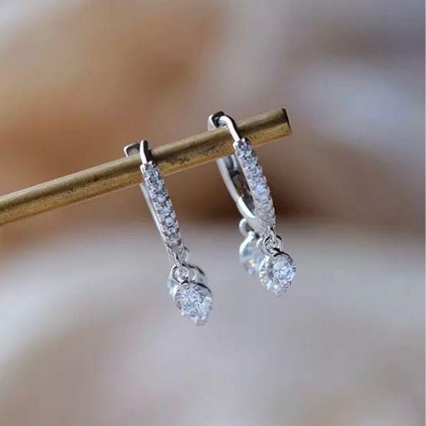 Delightfully Dangling CZ Cubic Zirconia drops Huggie Small Gold Hoop earrings - Ella Moore