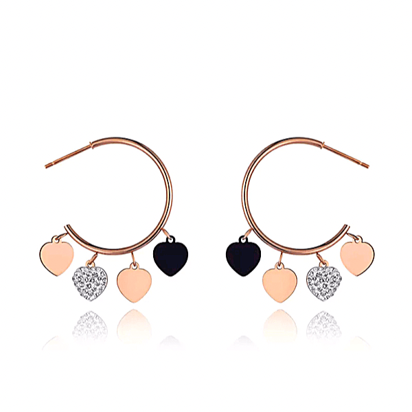 Sexy CZ Dangling Hearts Rose Gold Hoop Earrings - Ella Moore