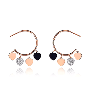 Sexy CZ Dangling Hearts Rose Gold Hoop Earrings - Ella Moore