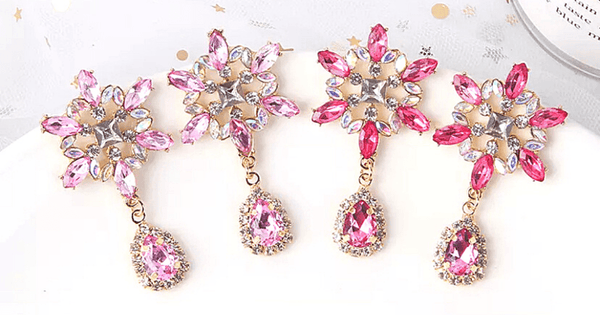Dark & Light Pink CZ Snowflake Star Dangling Earrings - Ella Moore