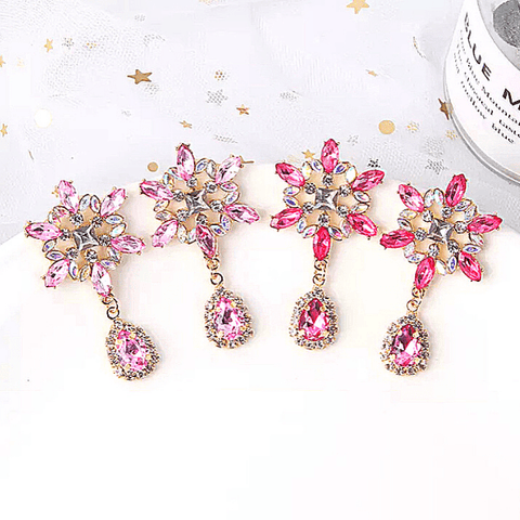 Dark pink & Light Pink CZ Snowflake Star Dangling Earrings - Ella Moore