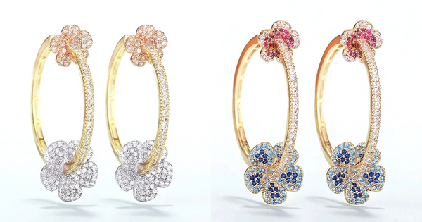 Dazzling CZ Double Flower Hoop Earrings - Ella Moore