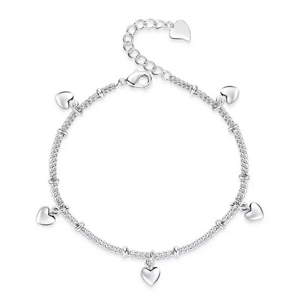 Delicate Sterling Silver 5 Heart Charm Bracelet