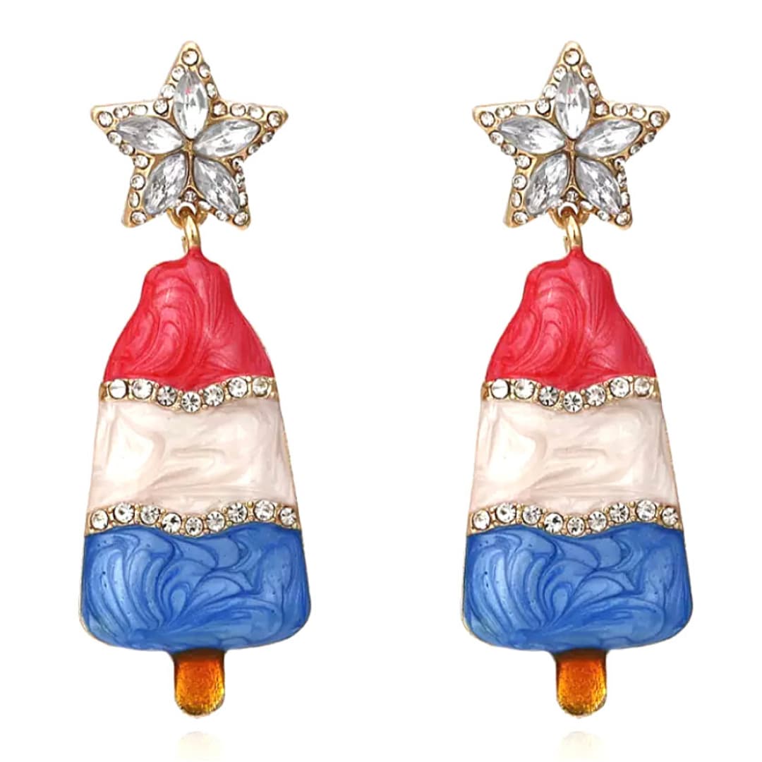 Delicious Red White Blue Popsicle Star Earrings - Ella Moore