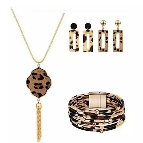 Wild Leopard Print Necklace Earrings Bracelet set - 4 styles