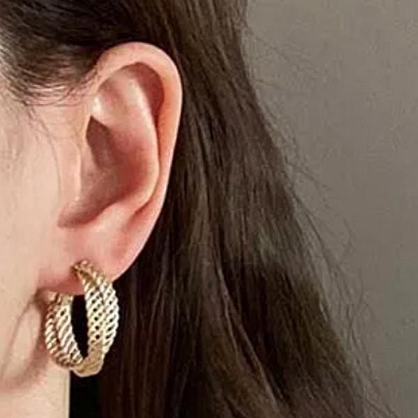 Graceful Double Braded Women Gold Hoop Earrings - Ella Moore