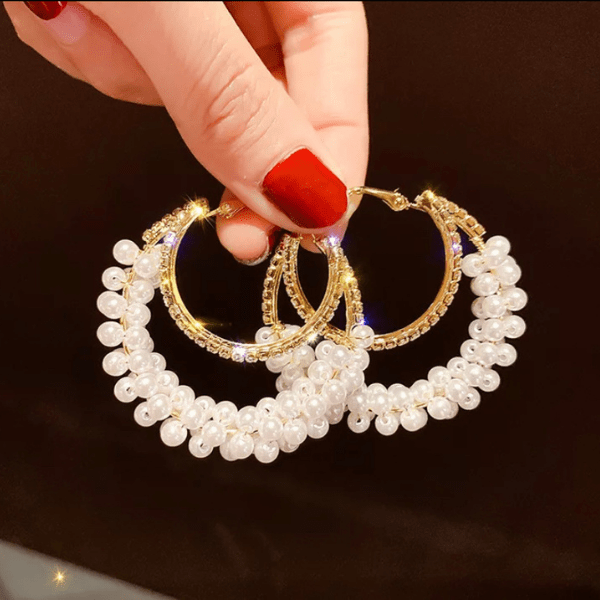 Stunning Double CZ & Pearl Women Gold Hoop Earrings - Ella Moore
