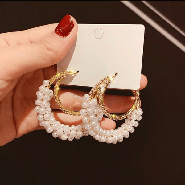 Stunning Double CZ & Pearl Women Gold Hoop Earrings - Ella Moore