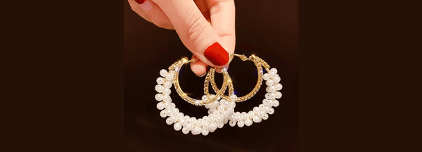 Stunning Double CZ & Pearl Women Gold Hoop Earrings
