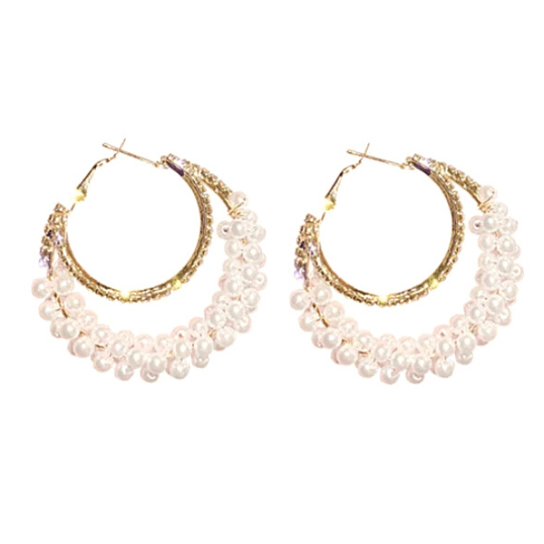 Stunning Double CZ & Pearl Women Gold Hoop Earrings - Ella Moore