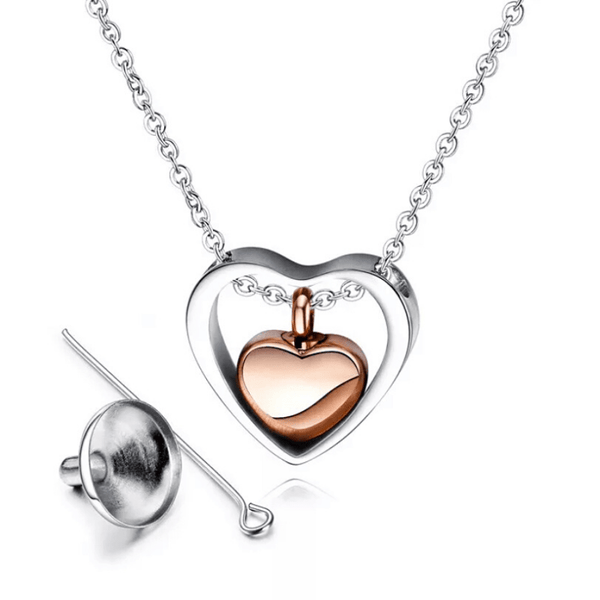Double Heart Small Urn for Ashes Necklace - Ella Moore