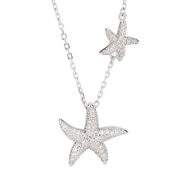 Silver Shimmering Double Starfish Sterling Silver Necklace - Ella Moore