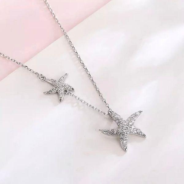 Silver Shimmering Double Starfish Sterling Silver Necklace - Ella Moore
