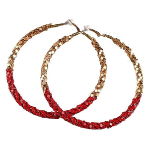 EXTRA LARGE Daring Bold Gold and Red Huge Hoop Clip On Earrings - Ella Moore